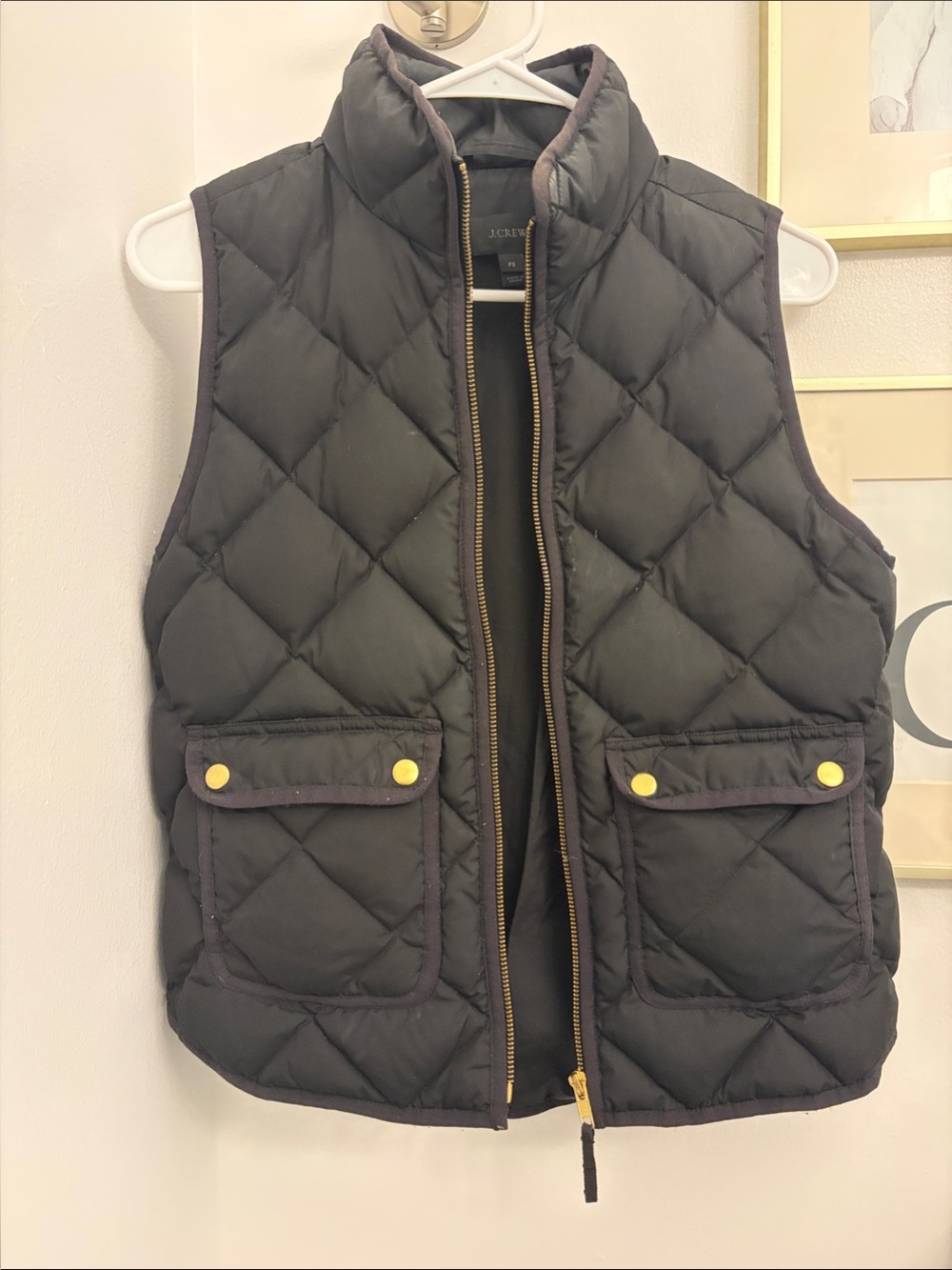 J. Crew Black Quilted Puffer Vest with Gold Hardware